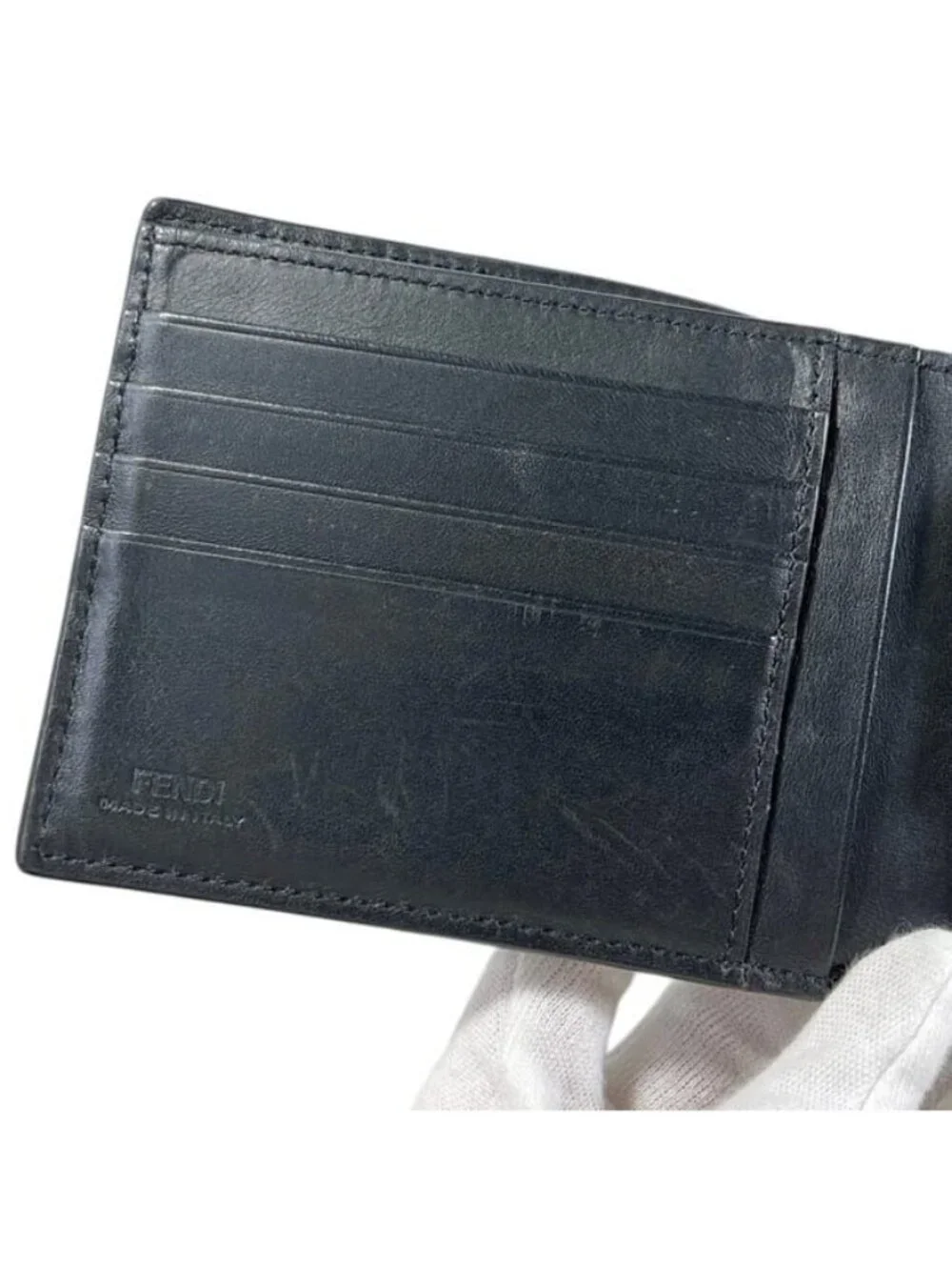 Fendi Bifold Wallet Micro FF Aglp 219 Leather Asphalt Nero Palladio Black